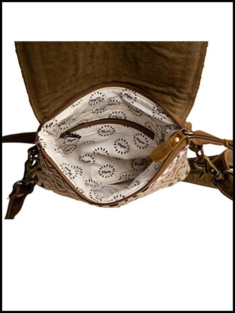 Boho Aztec Canvas Crossbody Bag w/ Buffalo Leather Accents